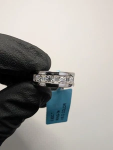 Solid 925 Silver Round and Emerald Cut Moissanite Half Eternity Band Ring Size 7 - Picture 1 of 5