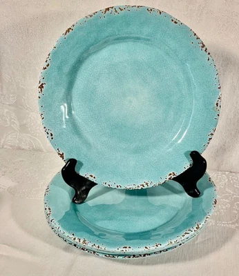 Tommy Bahama Melamina Rústica Crackle Turquesa Platos de Cena 11" (Juego de 4) Foto 1 de 4