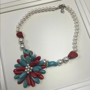 One of a kind turquoise & red coral necklace - Picture 1 of 2