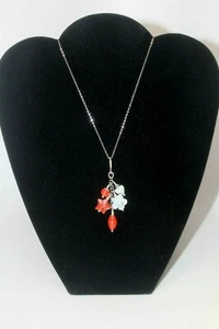 Italienische Murano Glas Feuerkoralle & weiße Bettelkette .925 Sterlingsilber - Bild 1 von 10