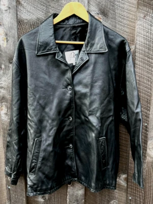 Jaqueta de couro preta clássica feminina Remy pele de cordeiro com botões média - Imagem 1 de 4