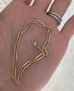 Antique Pave Diamond Bracelet Paper Clip Link Bracelet 925 Sterling Silver Gift - Picture 1 of 8