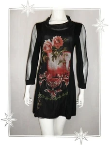 G - Robe Tunique Fantaisie Bi Matière Noire Voile DPM by Depech Mode Taille 2 - Imagen 1 de 6