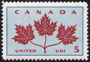 1964 CANADA 3-MAPLE-LEAF CANADIAN UNITY SYMBOL 5¢ STAMP, MINT MNH, Scott #417 - Picture 1 of 4