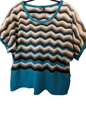 Suéter Pullover Sello Húmedo De Colección Y2K Para Mujer Talla XL Zig Zag Rayas Manga Corta Foto 1 de 4