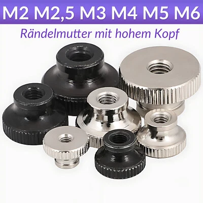 Rändelmutter Kohlenstoffstahl M2 M2.5 M3 M4 M5 M6 Hohe Form Raendelmutter Mutter - Bild 1 von 4