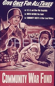 WWII Poster, "Give Once For All Three" Art Print on 11x14" 22489 - Picture 1 of 1