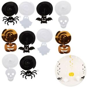 20x HALLOWEEN FOIL SWIRL DECORATIONS Spooky Ghost Bat Spider Home Party Decor