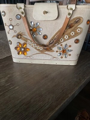 Vtg. The Original Collins of Texas Jeweled Roadrunner Canvas Bucket Purse/Bag - Image 1 of 4