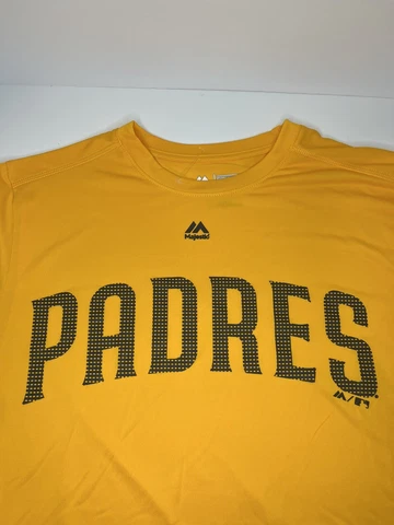San Diego Padres Majestic MLB Baseball T-Shirt Size Medium M Yellow Dri-Fit Cover