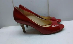 Cole Haan Women 10B 41Red Patent Leather Slip On Heel Pump Peep Toe Dress Shoes - Picture 1 of 9