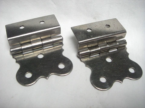 NOS Vintage Offset Nickel Plated Steel Butterfly Cabinet Hinges-Pair Cover