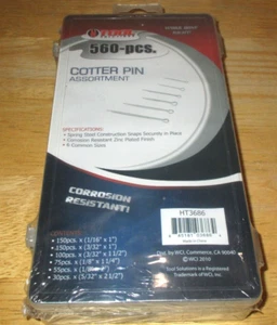 Tool Solutions Zinc Plated Cotter Pin 560-Pcs Assortment Corrosion-Resistant - Picture 1 of 7