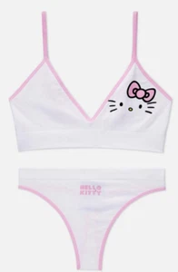 Hello Kitty Seamless Triangle Bralette and Thong White - Picture 1 of 2
