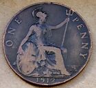1912 GREAT BRITAIN One Penny Coin King George V UK World England United Kingdom