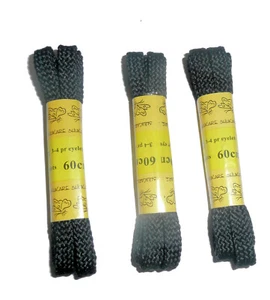 Lacci per scarpe 60 cm piatti neri 100% cotone CONFEZIONE DA 3 PAIA YB - Foto 1 di 2