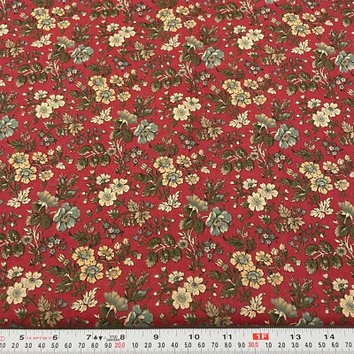 Vintage Joan Kessler Concord Florals on Burgundy Cotton Fabric by the HALF YARD - Image 1 of 2