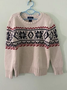 Polo Ralph Lauren Kids Sweater Size 6 Nordic Fair Isle Knit Cotton Beige - Picture 1 of 5
