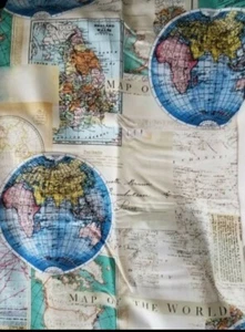 Lula Bijoux 100% Cotton Antique World Globe Map Fabric-David Tex.-1 Yd x44"-NEW - Picture 1 of 3