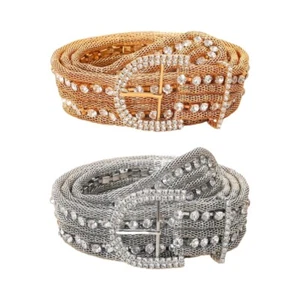 Harajuku Commute Cowboy Bling Bling Rhinestones Belt Metallic Belt for Adult - Picture 1 of 10