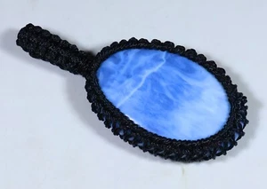 CIONDOLO OVALE MACRAMÈ 33 CT 100% NATURALE BLU OWYJEE OPALE PIETRA PREZIOSA AA-636 - Foto 1 di 6