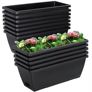 12Pcs 17Inches Rectangle Planter Box with Drainage Holes and Trays Plastic - Picture 1 of 7