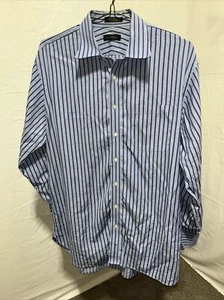 Camisa de vestir John W Nordstrom ALTA con botones a rayas azul para hombre de algodón egipcio - Imagen 1 de 7