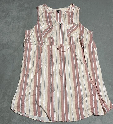 Torrid Dress Womens 5X Pink Striped Pockets Stretch Elastic Drawstring Waist - Image 1 of 4