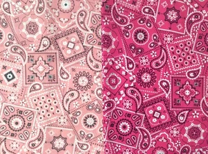 Quilting Cotton Bandana Print Fabric 27”x 44” Each Lot of 2 Pieces in Pinks - Picture 1 of 6