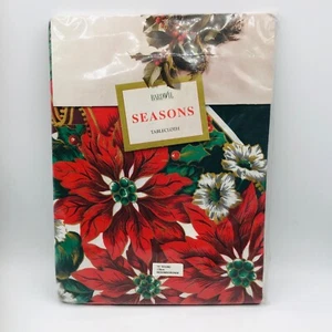 VTG Christmas Tablecloth 70” ROUND Bardwil Linen Poinsettia Classic Holiday NOS - Picture 1 of 8