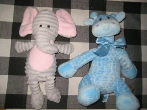 10" FIRST MAIN GIRAFFE JINGLES BELLS RATTLE & 10" CHICK PEA ELEPHANT PLUSH - Picture 1 of 2