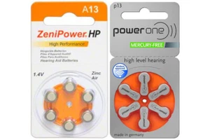 120-pack Size 13 ZeniPower + 120-pack Size P13 PowerOne Hearing Aid Batteries - Picture 1 of 1