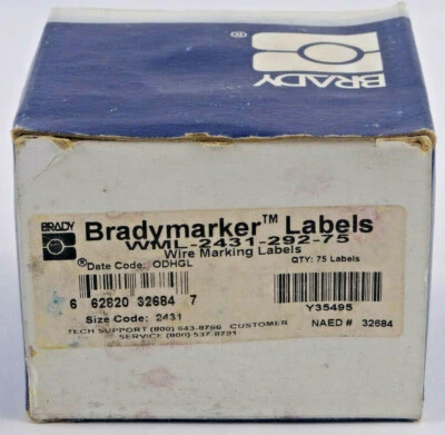 Brady WML-2431-292-75 Wire Marking Labels Qty. 75 32684 White *BOX DAMAGE*  - Image 1 of 4