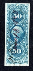 US 1862-1871 Sc #R61a imperf. Passage Ticket Revenue Stamp Used - signed ng - Picture 1 of 2