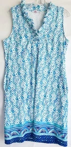 Aryeh Women’s Blue Turquoise White Sleeveless Shift Dress, Size L - Picture 1 of 3