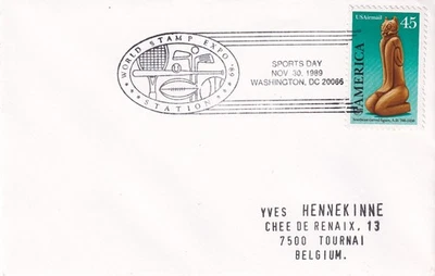 SA62 US Washington DC World Stamp Expo Station 1989 to Tournai Belgium cover - Image 1 of 2