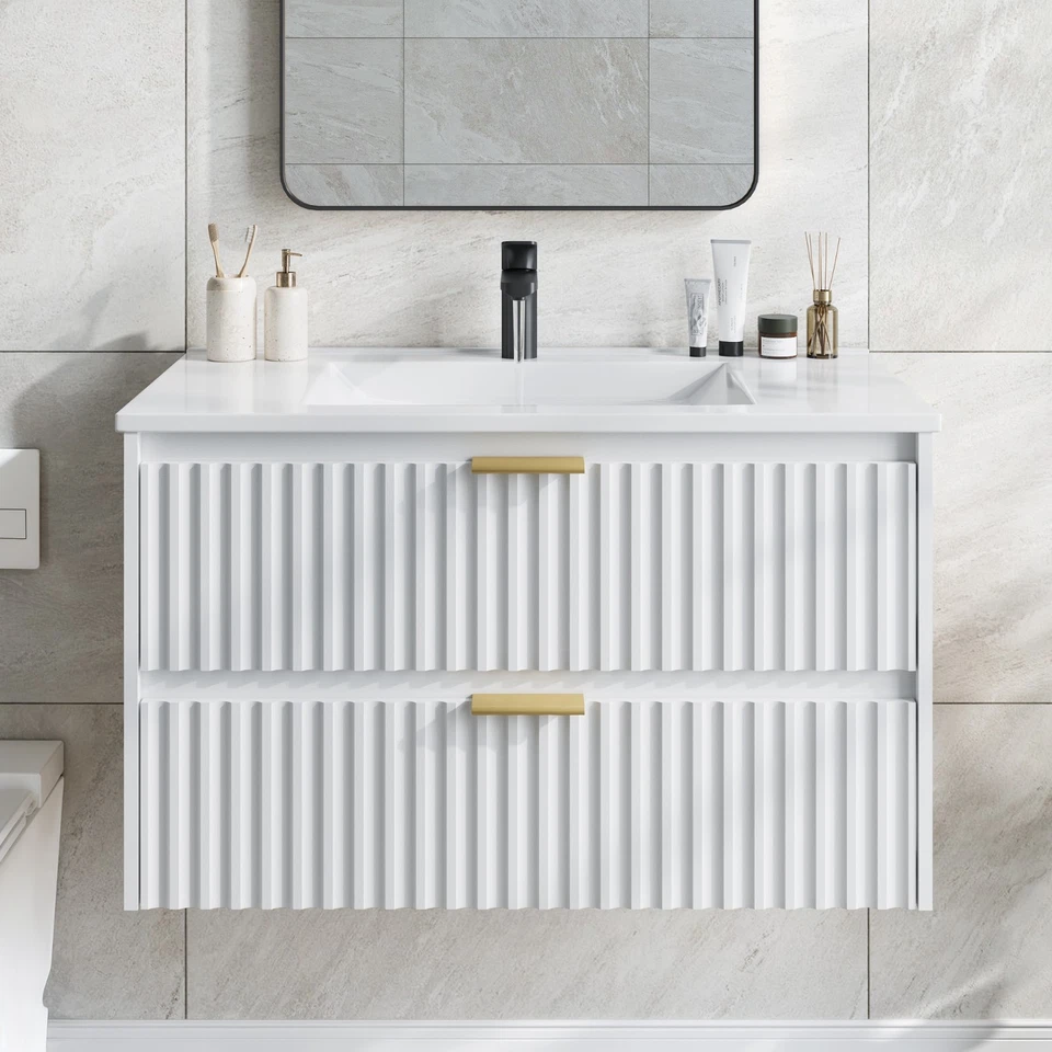 Tocador de baño flotante de 36"" con lavabo, armario de almacenamiento montado en la pared Foto 1 de 1