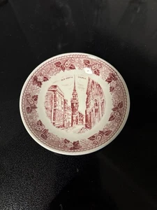 VTG Pink Staffordshire England Plate Jon Roth Commemorative Old North Church - Picture 1 of 4