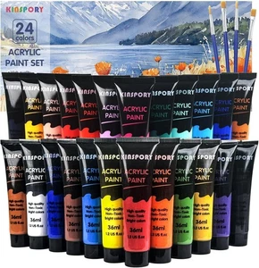 Acrylfarben Set, 24 x 36 ml Farbset mit 10 Pinseln für Leinwand, Holz, Papier, - Bild 1 von 7