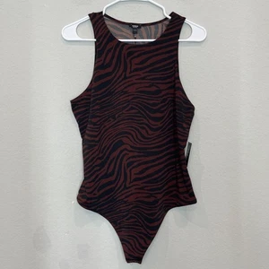 Express Body Contour Bodysuit Women's L Zebra Animal Print Black Brown NEW NWT - Picture 1 of 11