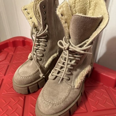 Botas de combate Sesto Meucci para mujer de gamuza topo forradas de piel de oveja hechas en Italia talla 37 Foto 1 de 4