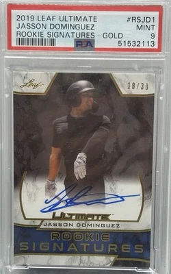 2019 Leaf Ultimate Rookie Signatures Gold 18/30 Jasson Dominguez PSA 9 - Image 1 of 2
