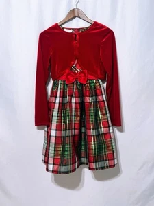 Bonnie Jean Girls  (size 16)  2Piece Cardigan Red Plaid Dress Christmas - Picture 1 of 22