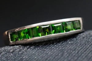 Size 9 Square Cut Channel Set Chrome Diopside Band Sterling Silver Ring - Picture 1 of 7