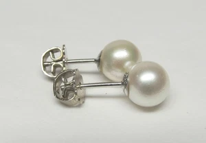 1 par de pendientes 585 blanco - oro perlas de agua dulce reales 7,5 mm - Imagen 1 de 2