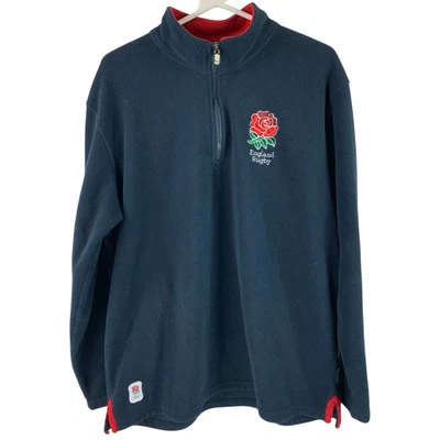 England Rugby Embroidered Navy Blue 1/4 Zip Up Winter Fleece Men's Used | XL - image 1 of 4