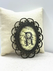 Plunder Anfangsbuchstabe R Glaskuppel Bronze oval gewellter Rahmen Charm Anhänger - Bild 1 von 15