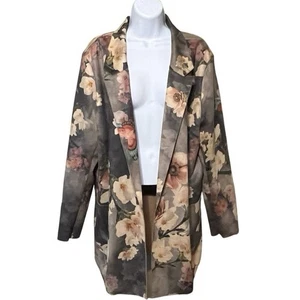 Soft Surroundings Womens 2XL Blazer Jacket Faux Suede Pink Grey Floral Cottage - Picture 1 of 7