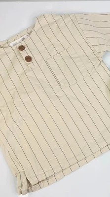 Camisa de béisbol Zara bebé niño beige tostado a rayas manga 3/4 18-24 m bolsillo lino Foto 1 de 4