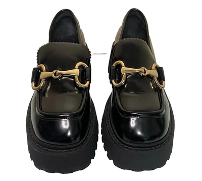 $180 NEW JEFFREY CAMPBELL BLACK PATENT LEATHER CHUNKY PLATFORM LOAFER WOMEN 6.5 - Image 1 of 4